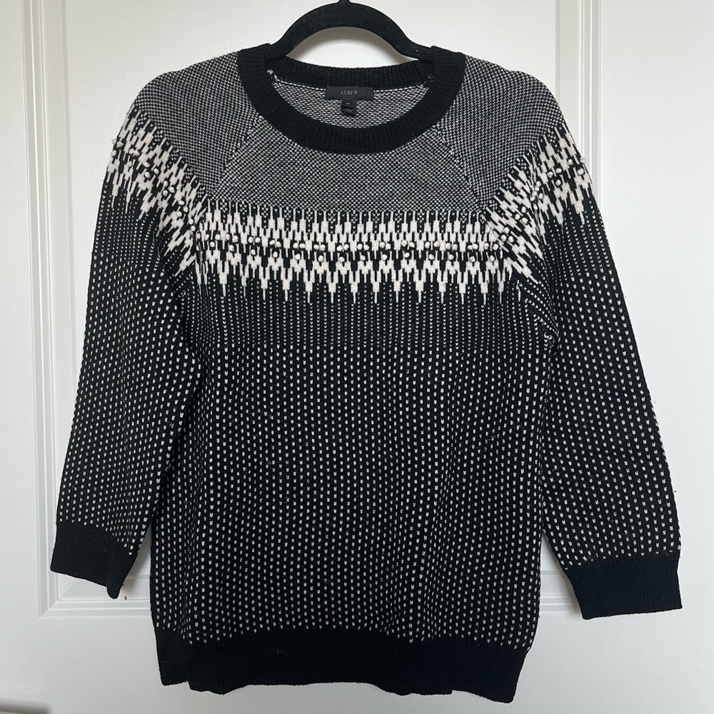 J.Crew black and white fair isle merino wool sweater